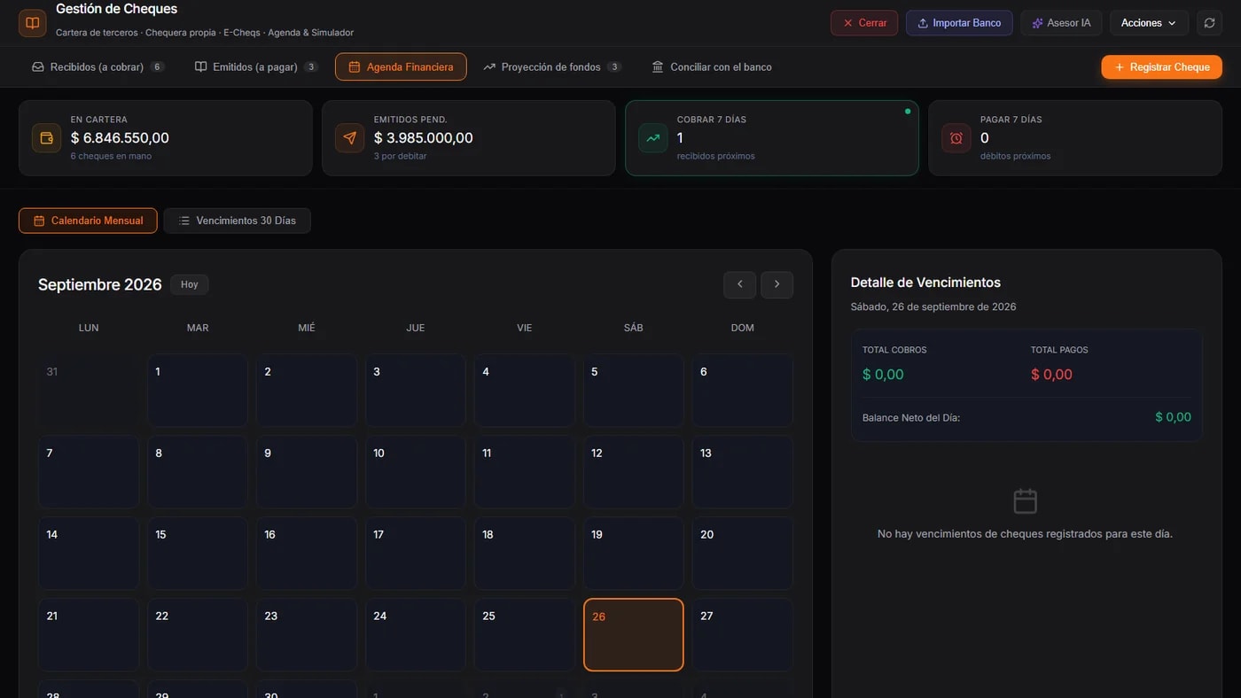 Calendario de vencimientos de cheques a cobrar y a pagar