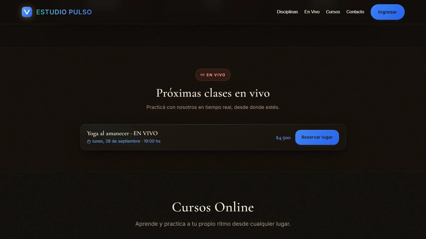 Próximas clases en vivo con reserva de lugar y precio
