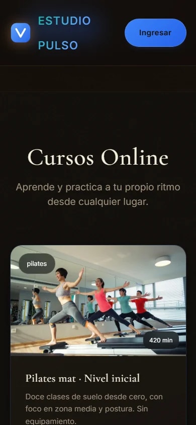 La página del estudio en el celular del alumno